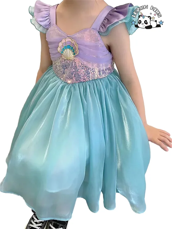 LEZONKIDS - 2024 New Fashion Summer Toddler Kid Girl Rainbow Color Dress Tulle Layered Ruffle Mermaid Dress